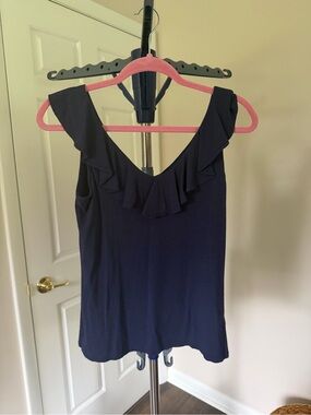 Lilly Pulitzer Navy Ruffle V-Neck Sleeveless Tank
